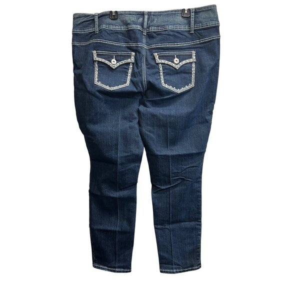 Revolt Denim Womens Jeans Pants 22W Clear Rhinestones Pockets Dark Wash - Picture 2 of 5